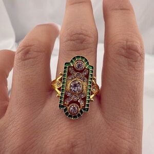 New Vintage Gold and Green Statement Ring